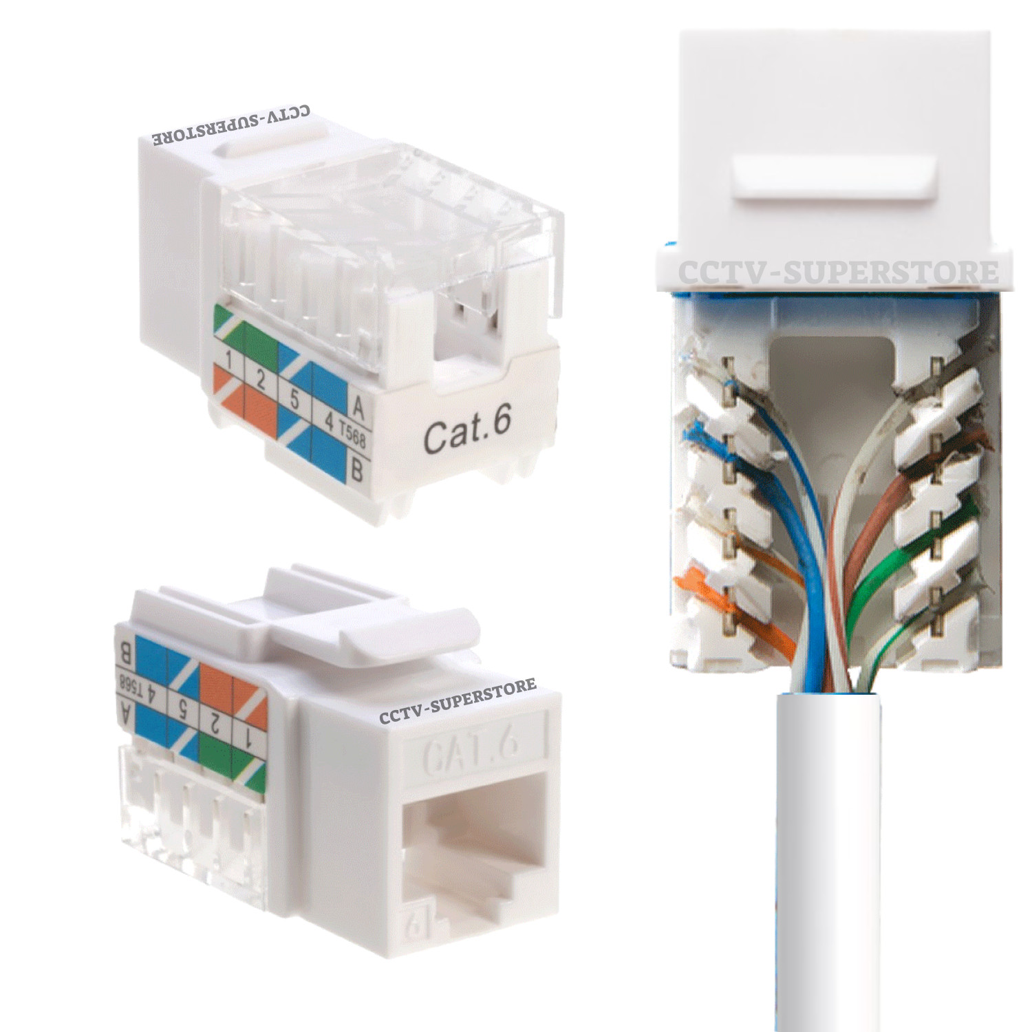 White Cat6 Keystone Jack 45 Degree Angled Network RJ45 110 Punch down Lan Lot