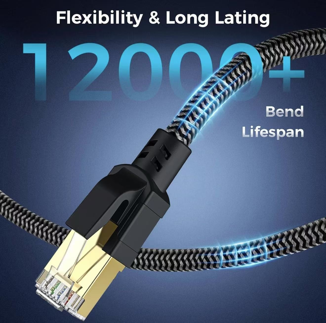 Cat 8 Ethernet Cable 8.12.40.50 FT RJ45 High Speed LAN Network Cord Black