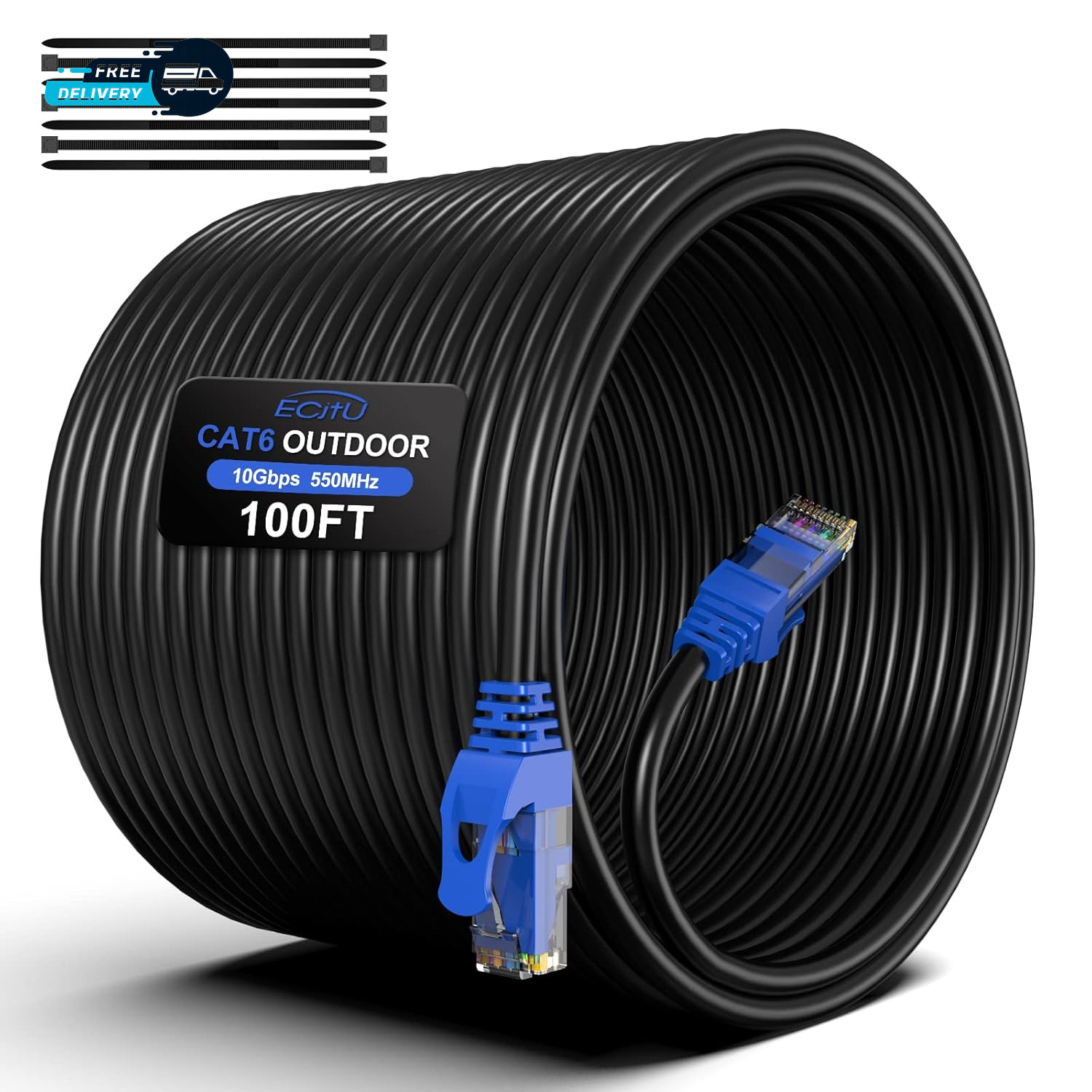 100FT Cat6 Outdoor Ethernet Cable In-Ground Heavy Duty Direct Burial 24AWG