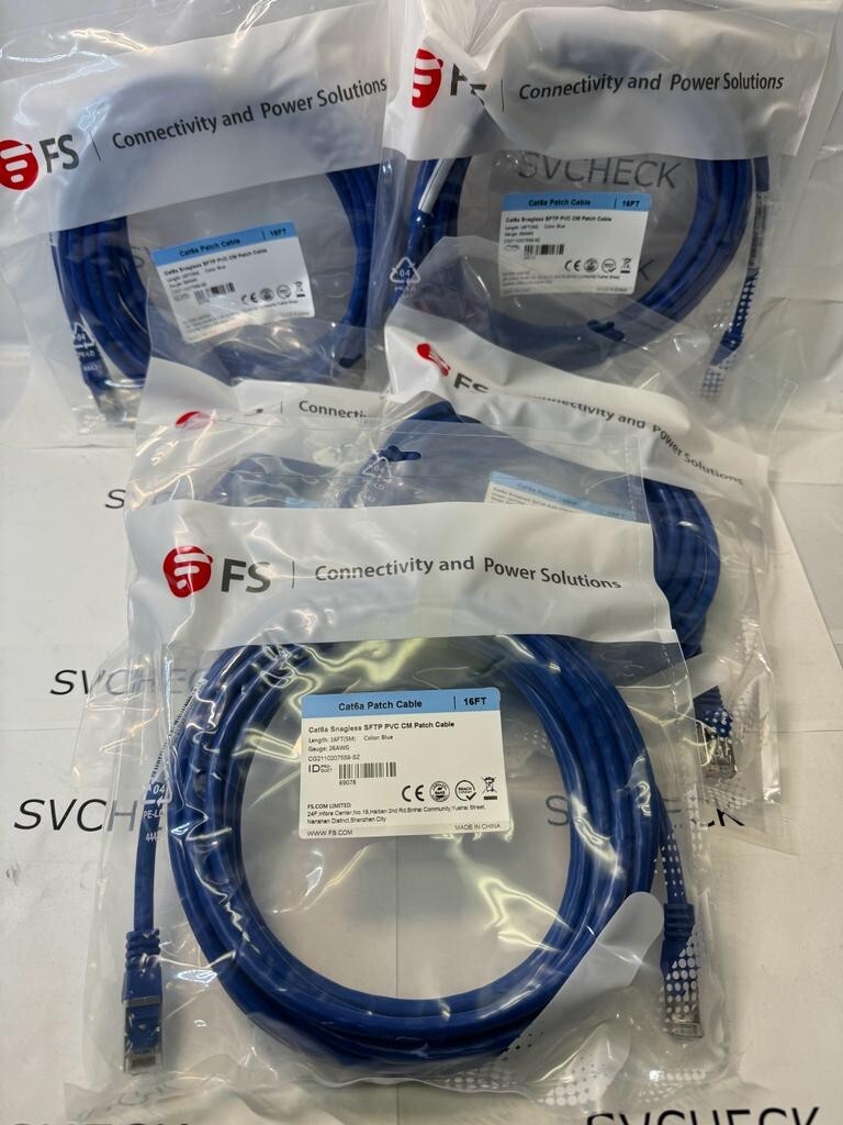 LOT of 5 FS Cat6a Snagless SFTP PVC CM Patch Cable 16ft (5m) 26 AWG Blue