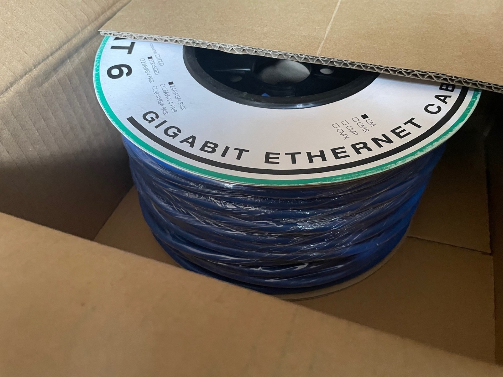 Monoprice Blue 250ft Cat6 24AWG Copper Wire Cable Pull Box NIB-(2) boxes -500 ft