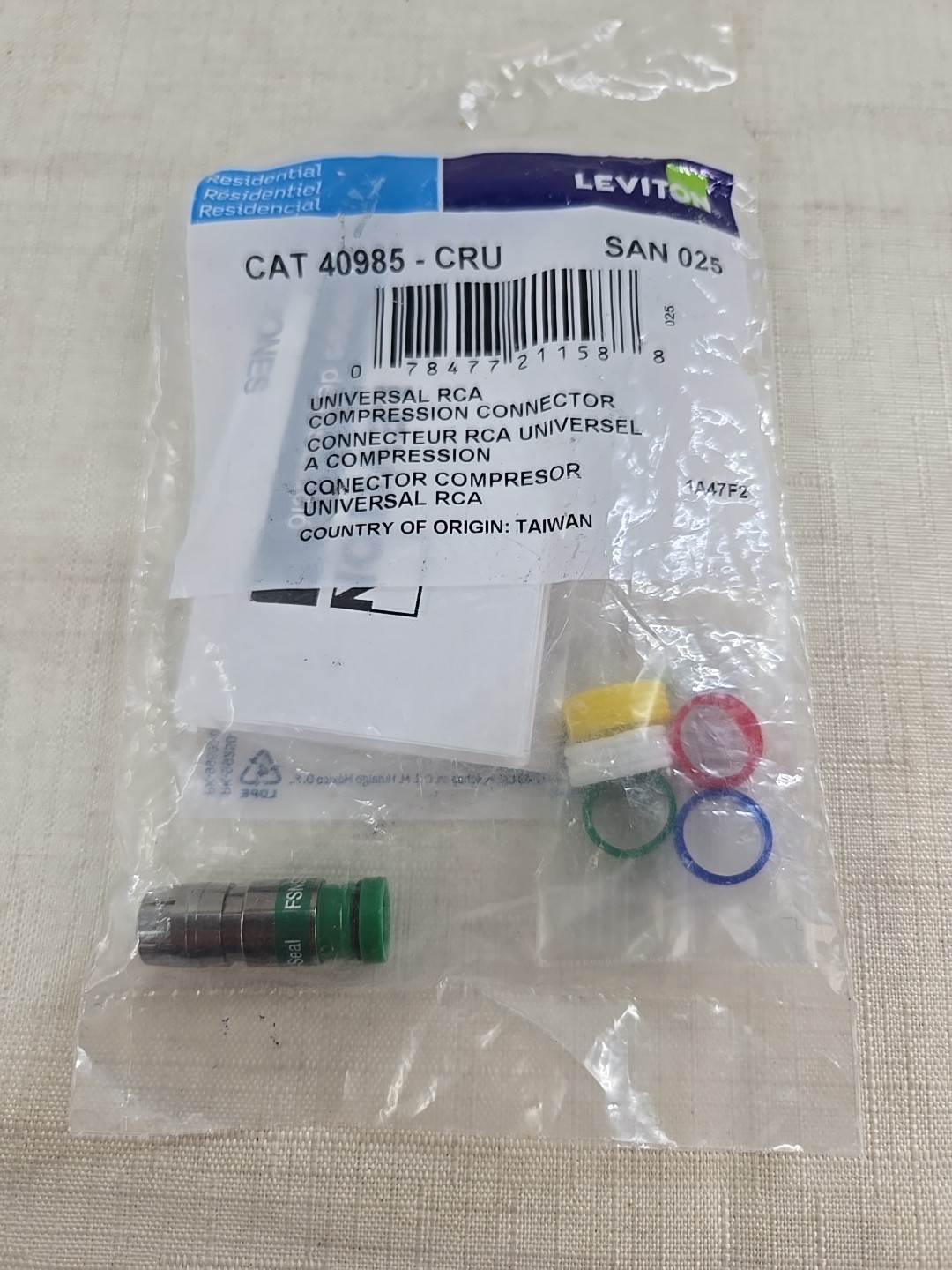 Leviton 40985-CRU Universal Compression RCA Connector Series 6 Quad