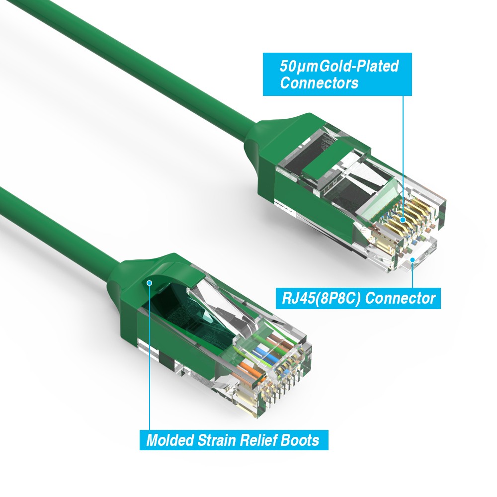 2Ft CAT6 28AWG Slim Ethernet Network Cable Green