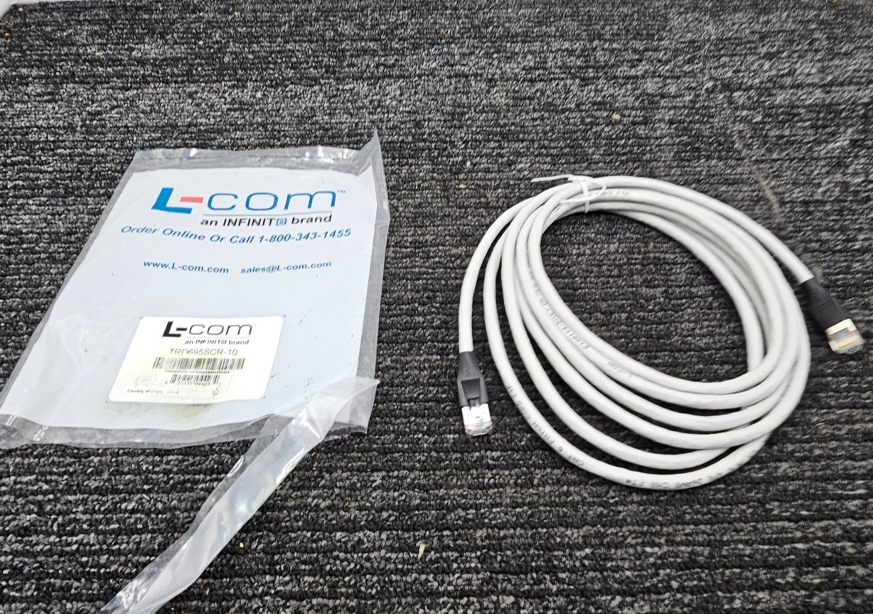 L-COM TRD695SCR-10 10FT Shielded Cat 6 Cable, RJ45 / RJ45 PVC Jacket Gray
