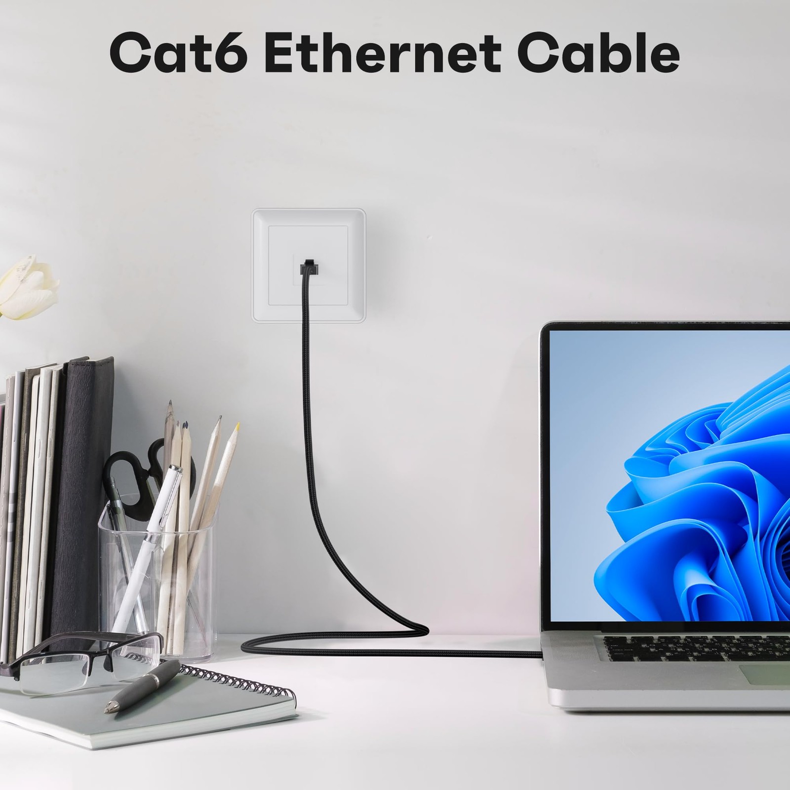 Slim CAT6 Ethernet Cable 10 Pack Snagless Patch Cord Nylon Braided Black 3 FT