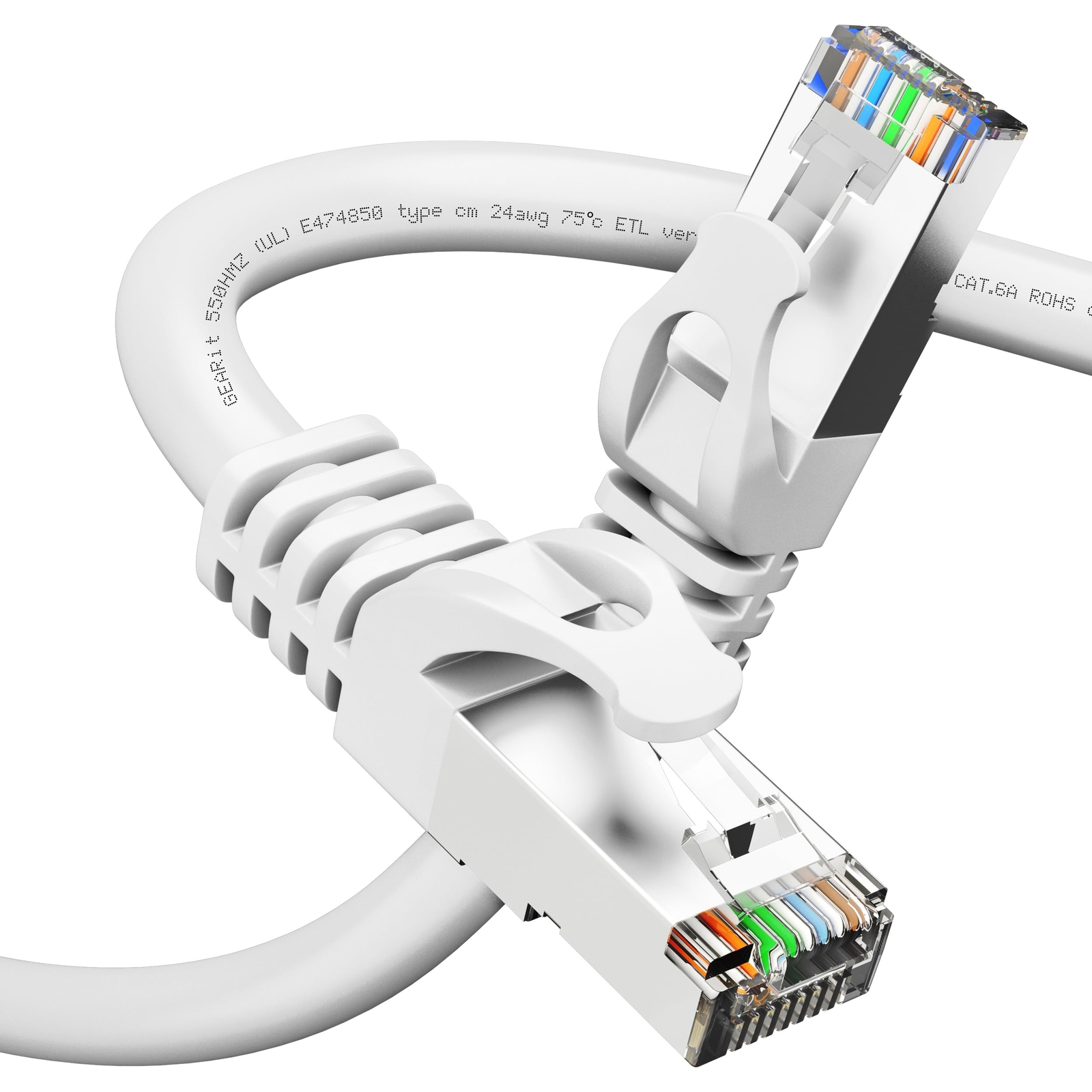 Cat6A Ethernet Cable 30 ft White 10Gbps Snagless Shielded SSTP SFTP Shielded …