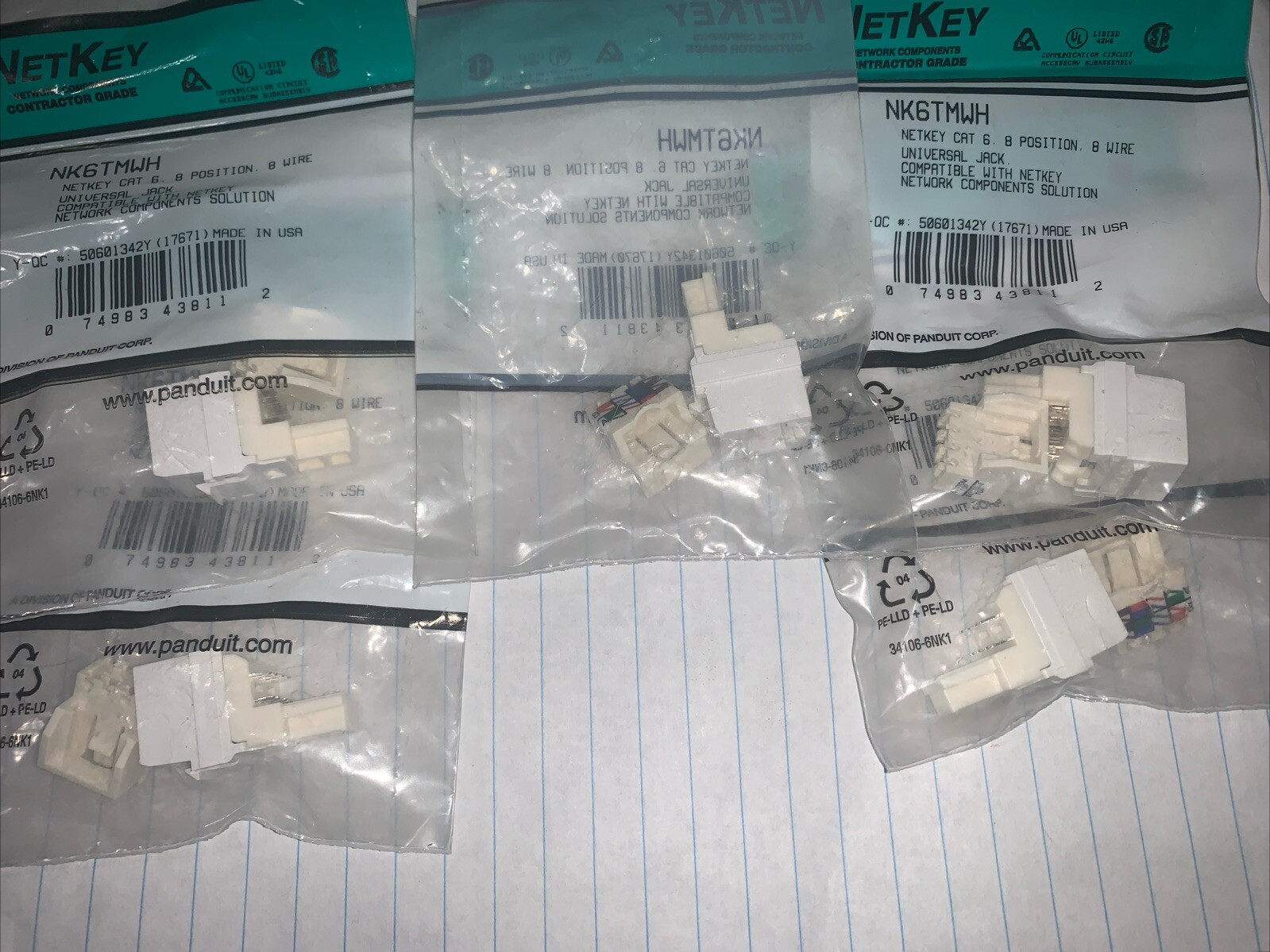 Lot Of 5 Panduit NetKey NK6TMWH Cat6 8p8w Universal Jack Module, White
