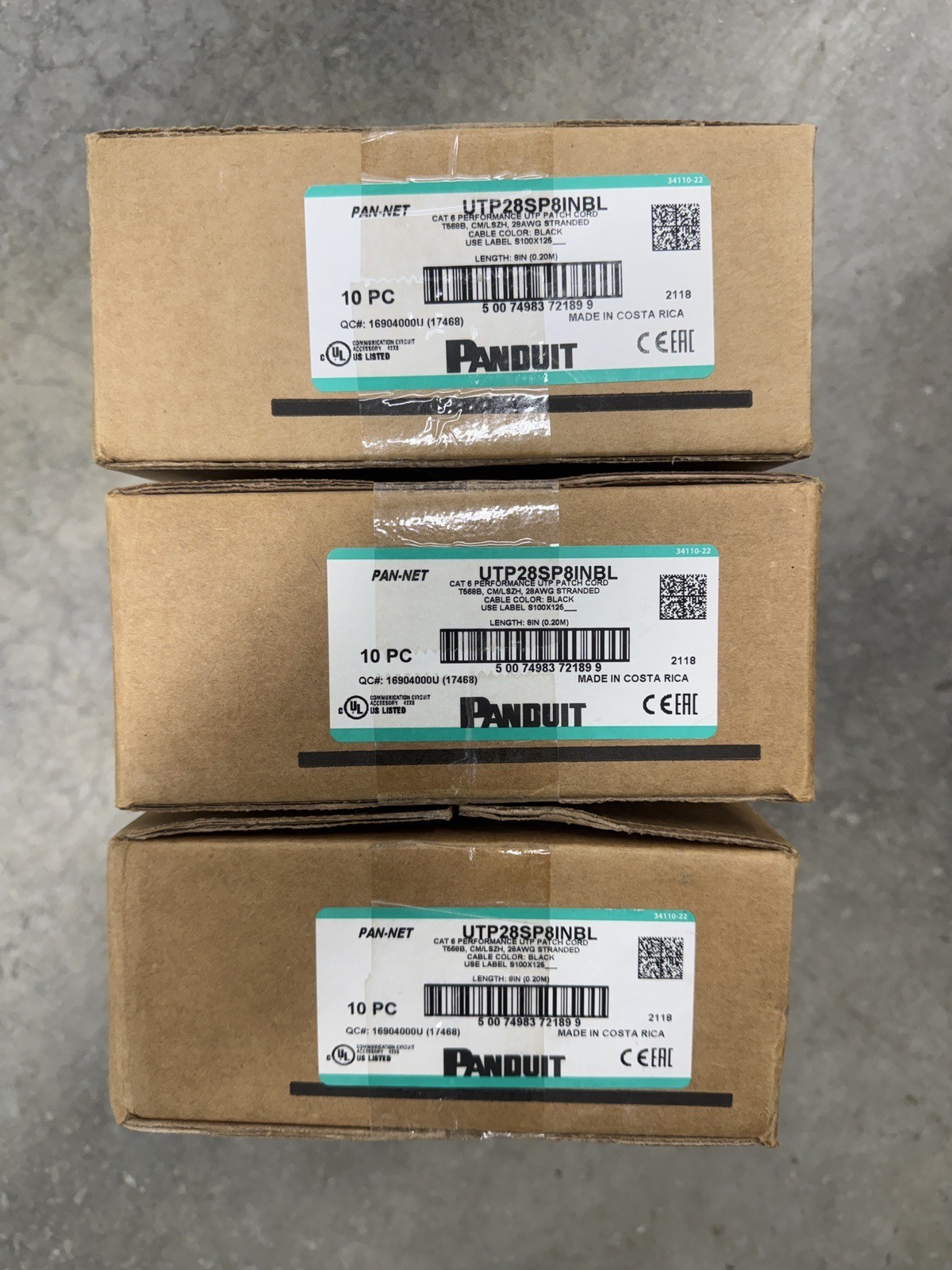 Panduit UTP28SP8INBL Cat6 28AWG UTP Patch Cords — Black — 8 Inch — 10 Pack