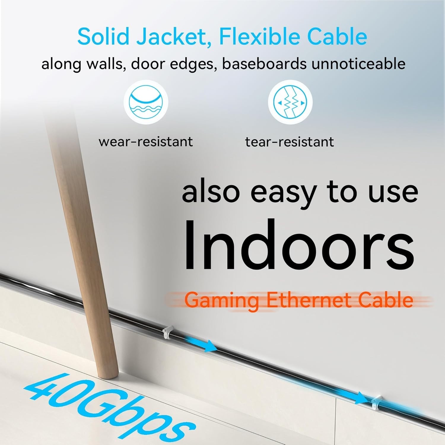 Sokqovt Cat 8 Ethernet Cable Slim 25ft Outdoor&Indoor, Pure 25ft, Black