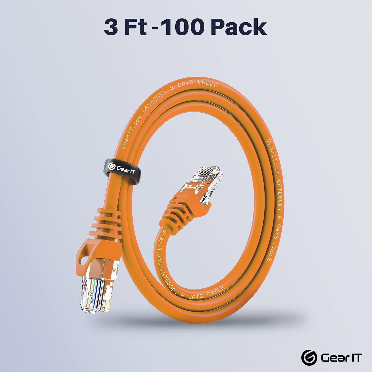Premium 100-Pack Cat6 Ethernet Patch Cable, 3ft, Snagless, Orange