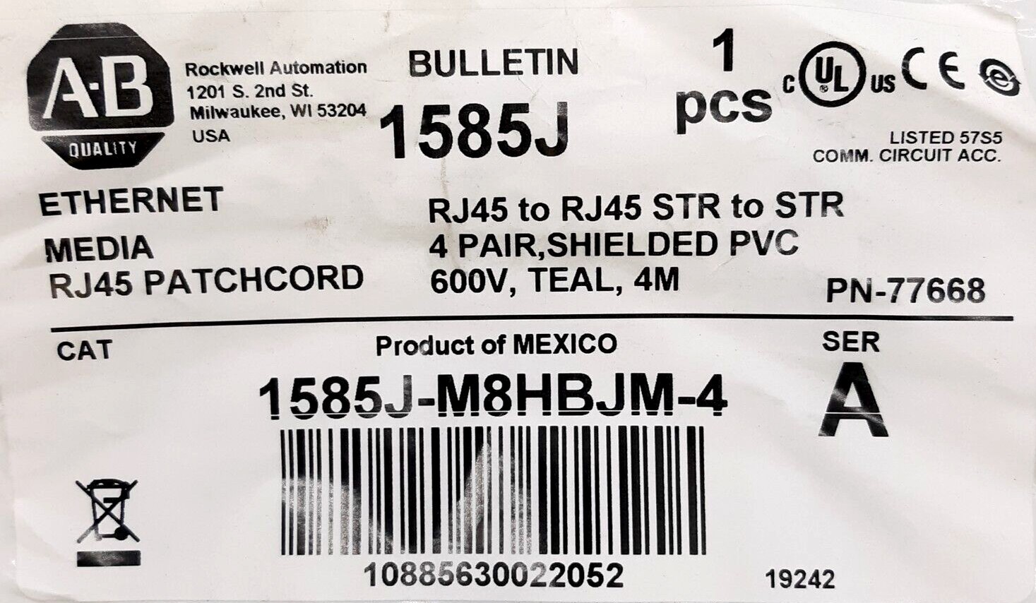NEW Allen-Bradley 1585J-M8HBJM-4 Ethernet Patchcord US Free Tax