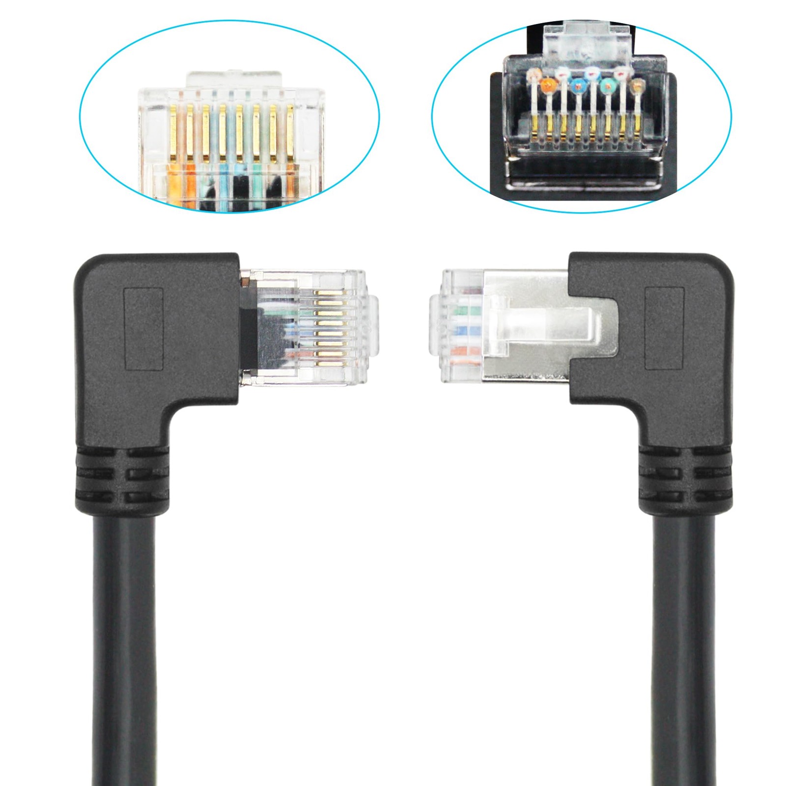 2 PCS 1FT 90 Degree Cat 6 Right Angle RJ45 Male To Female Extension Cable PC