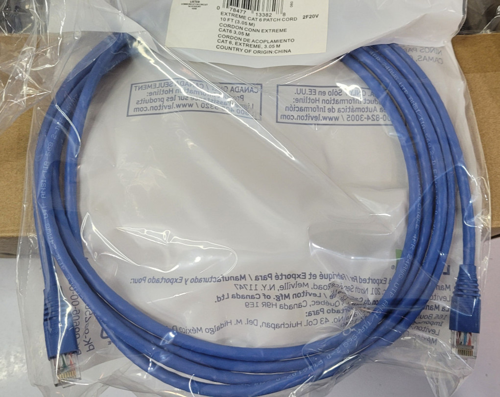10-PACK LEVITON Extreme CAT 6 Patch Cord 10ft (3.05M) 060-62460-10L