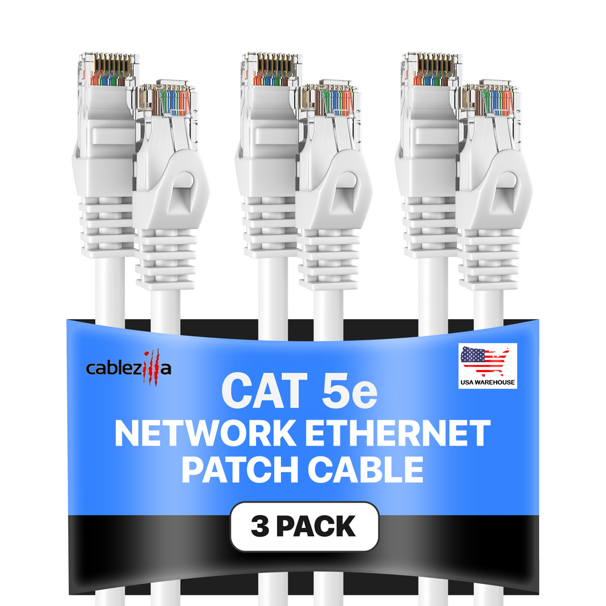3-Pack – White CAT5e Ethernet Patch Cord RJ45 UTP LAN Cable 1.5FT – 200FT LOT
