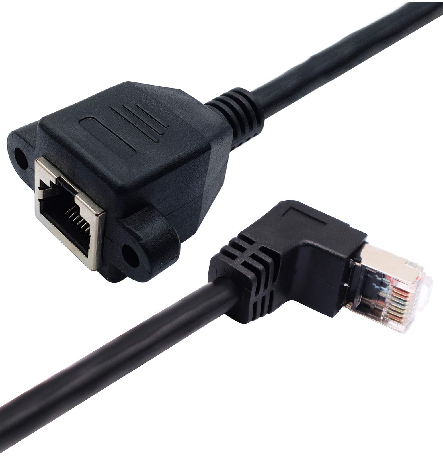 Cat 6 Ethernet Cable 90 Degree down Angle RJ45 Male to Female Shielded Ethernet