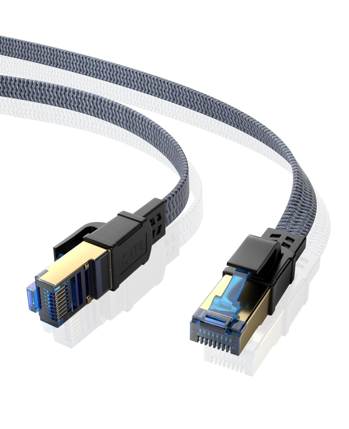 Jillida Cat8 Ethernet Cable 20ft, Flat Hi-Speed Gold-Plated RJ45, 40Gb/s 2000Mhz