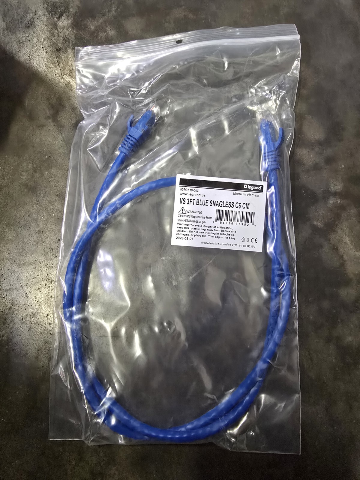 Legrand 3ft Blue Snagless RJ-45 to RJ-45 Ethernet Patch Cable CAT6
