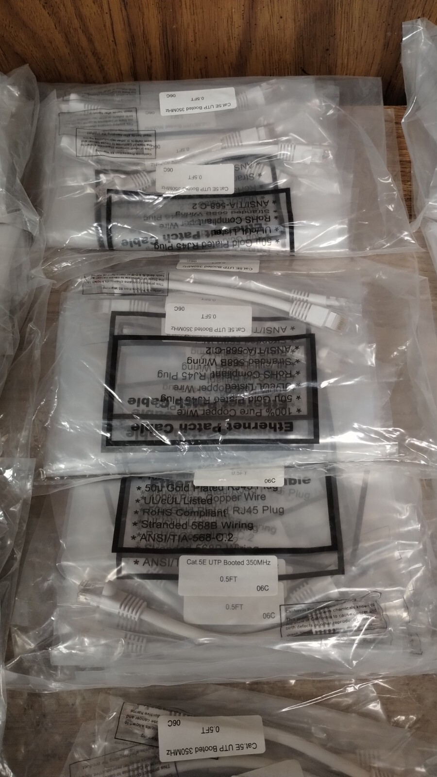 One Lot: Ten 0.5Ft Cat5E Ethernet Pure copper White patch cords Gold Plated RJ45