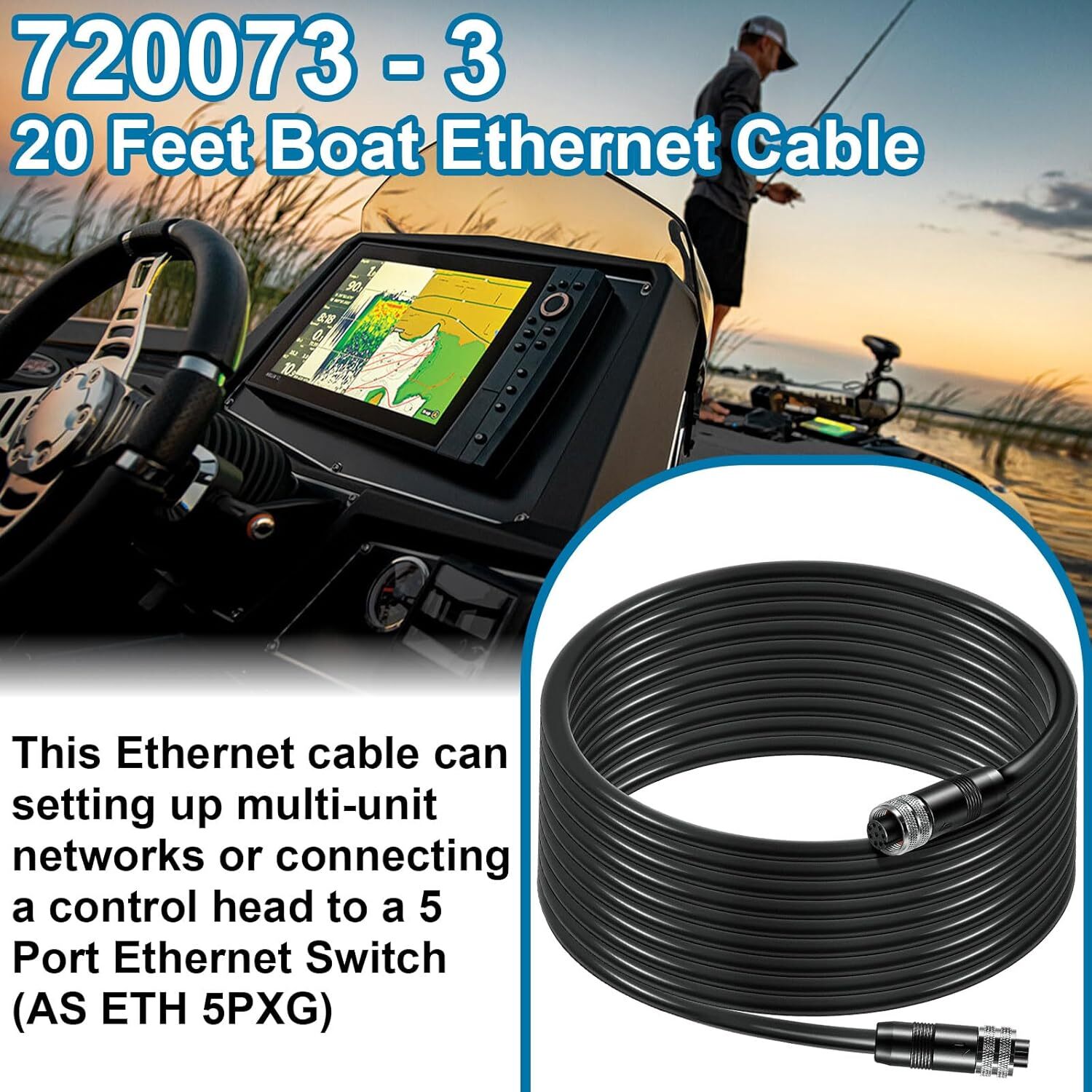 720073-3 20 Feet Ethernet Cable AS EC 20E for Humminbird for Helix, APEX, SOLIX