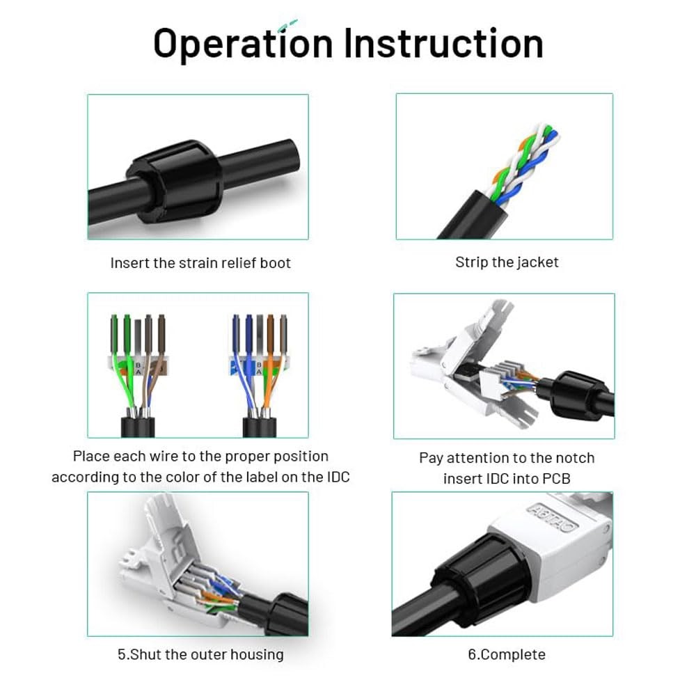 6 PCS Cat6A Cat6 RJ45 Connector ToolFree UTP Field Termination Modular Plug