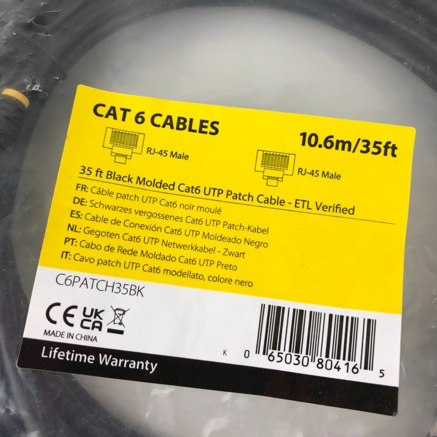 StarTech Cables – 35ft Black Molded CAT6 UTP Patch Cable – Brand New