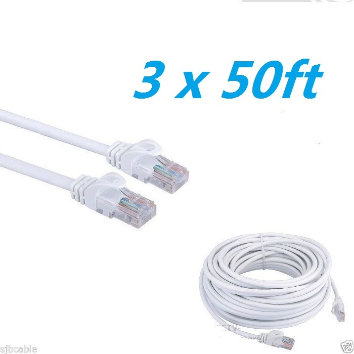 3 x 50ft FEET White Internet LAN CAT5e Network Cable for Computer Modem Router