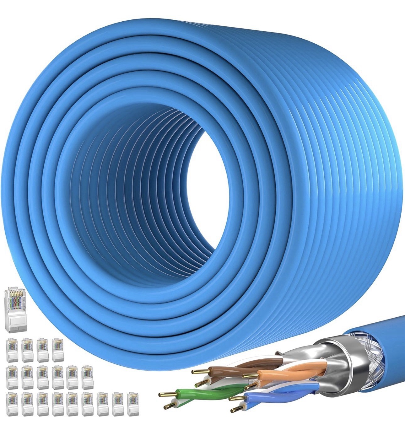 Cat 7 Outdoor Ethernet Cable 500ft (SFTP Triple Shielded Internet 500FT, Blue