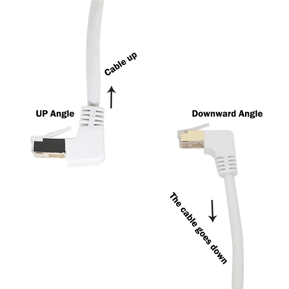 10 ft Downward Right Angle Cat 6 Ethernet Cable for PC Router Modem