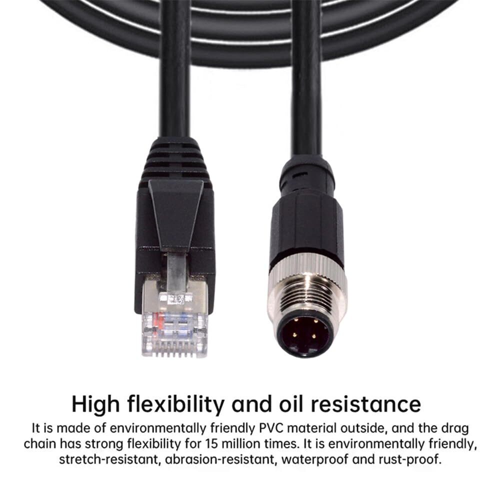 M12 4 Pin D Coded Male to RJ45 Male Cat5e Ethernet Cable 1M IP67 LAN Patch