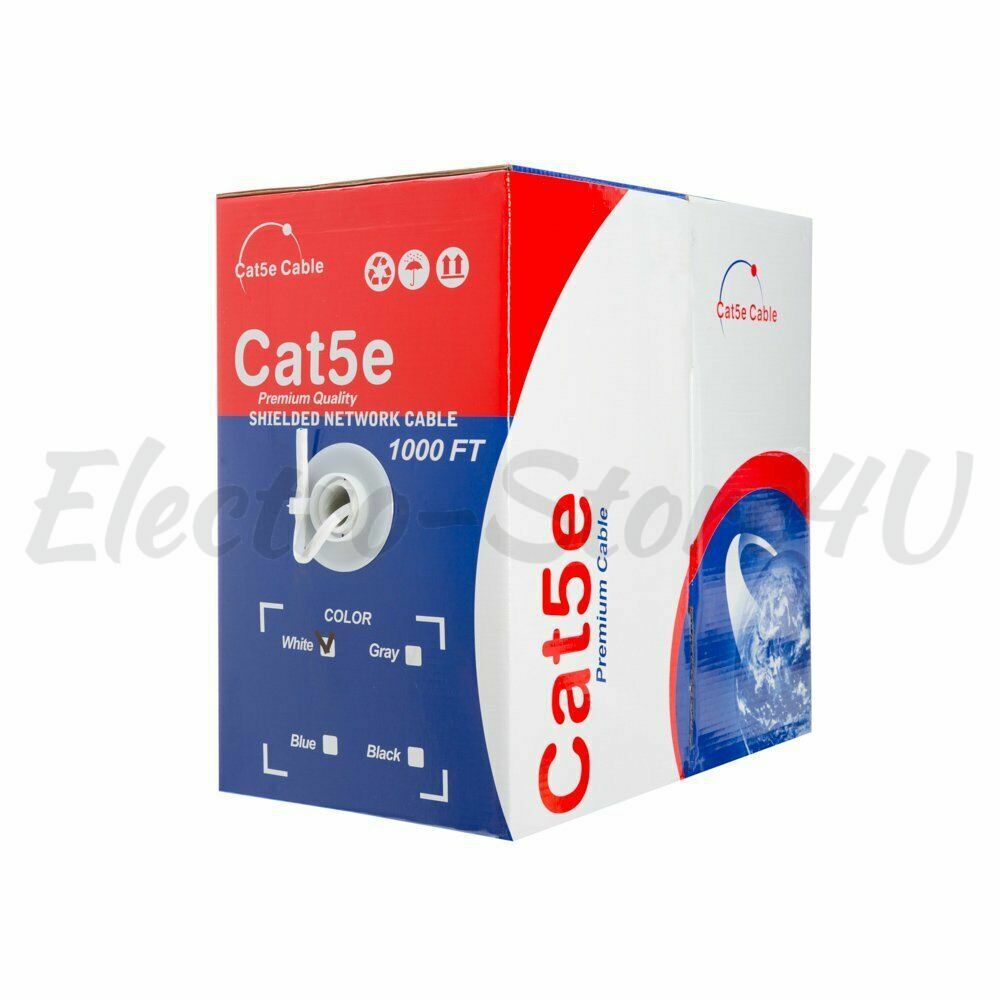 SHIELDED CAT5e 1000ft FTP Bulk Ethernet Cable Solid Network Wire RJ45 LAN 24 AWG