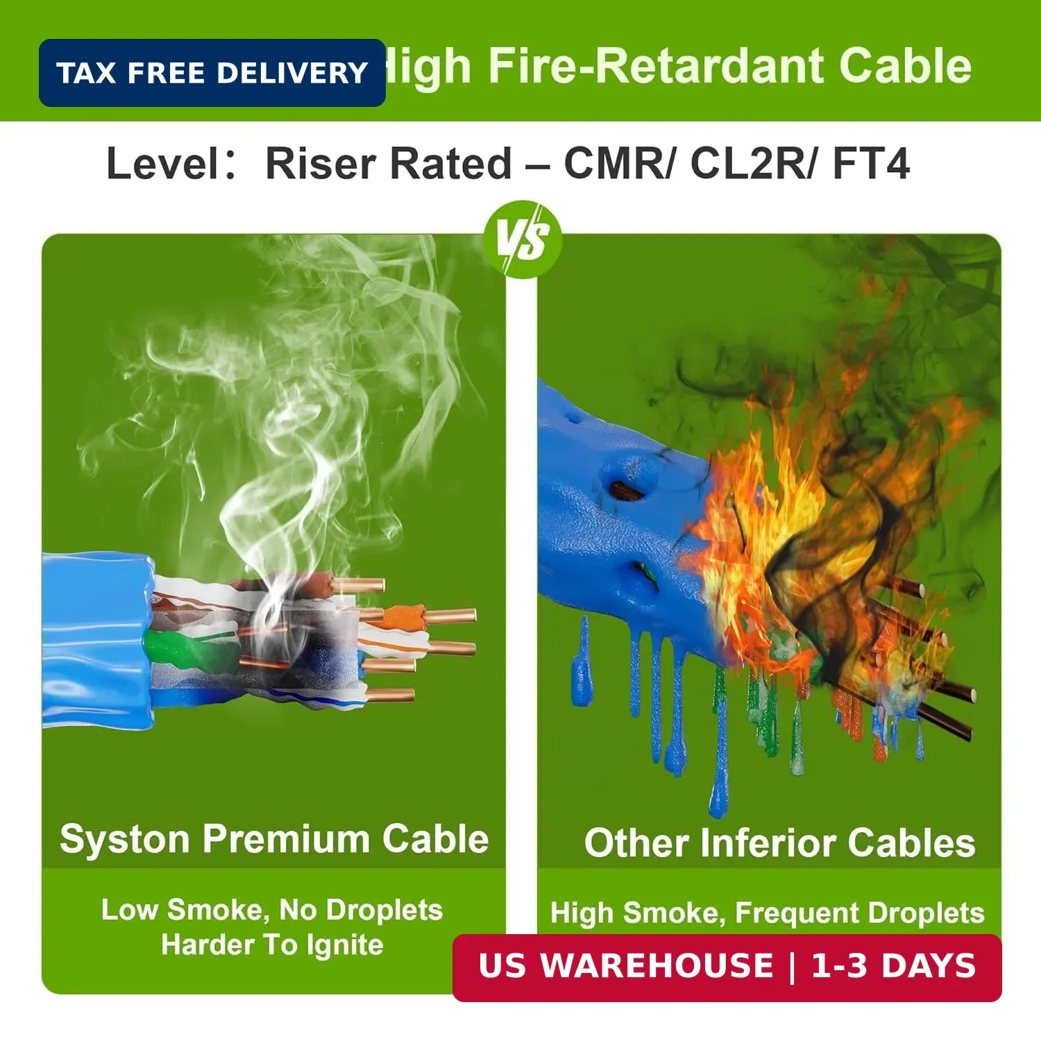 Syston Cable Technology Cat6(e) Ethernet Cable 23AWG 4 pr Solid Bare Copper Bulk