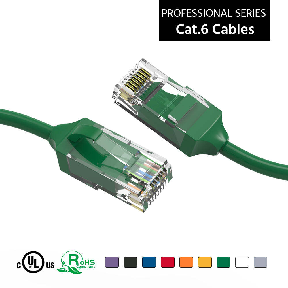 2Ft CAT6 28AWG Slim Ethernet Network Cable Green