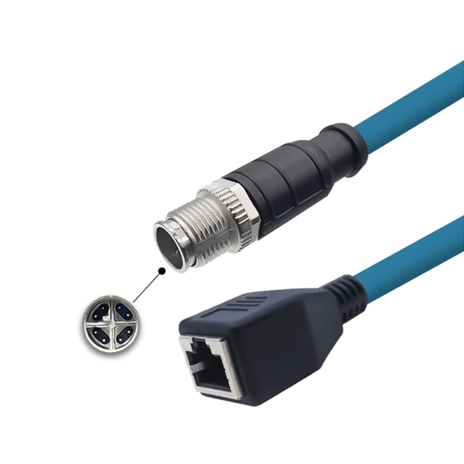 3.28ft M12 8 Pin X Code Male to RJ45 Female Ethernet Cable, Cat6 Shielded, Flex