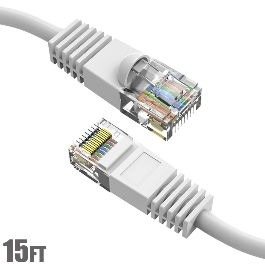15Ft Cat5E Network LAN Ethernet Modem Molded Snagless Patch Booted Cable White