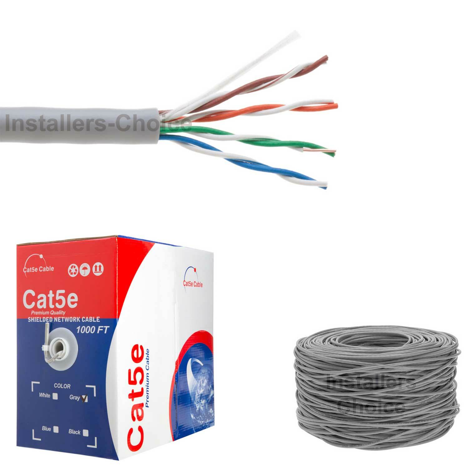 Cat5e 1000ft cable UTP Solid Gray LAN Netwrok Ethernet RJ45 Bulk CAT5 24 AWG