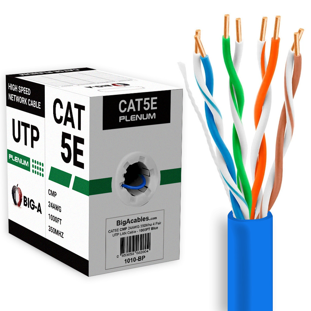 Bulk Cat5e Cable 1000ft 24AWG Solid 4 Pair Cat5e Ethernet Cable UTP RJ45