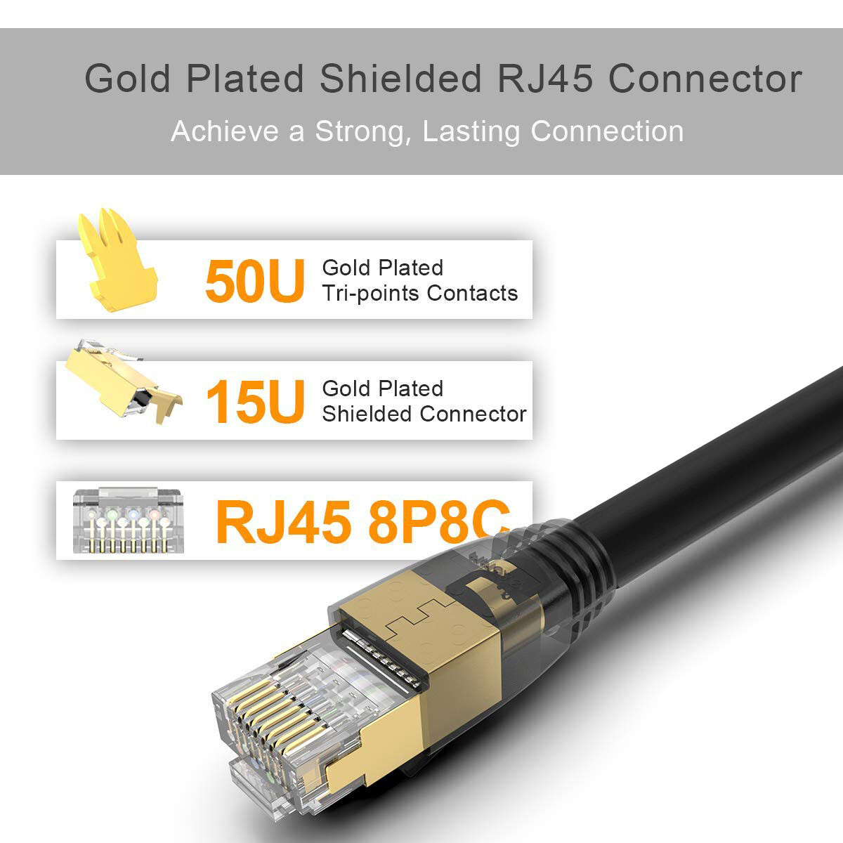 Cat 8 Twisted Pairs Ethernet Cable 6ft, Outdoor Heavy Duty Internet Network Lot