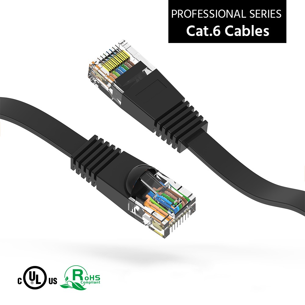 20 Pack of 1.5Ft CAT6 Flat Ethernet Network Cable Black