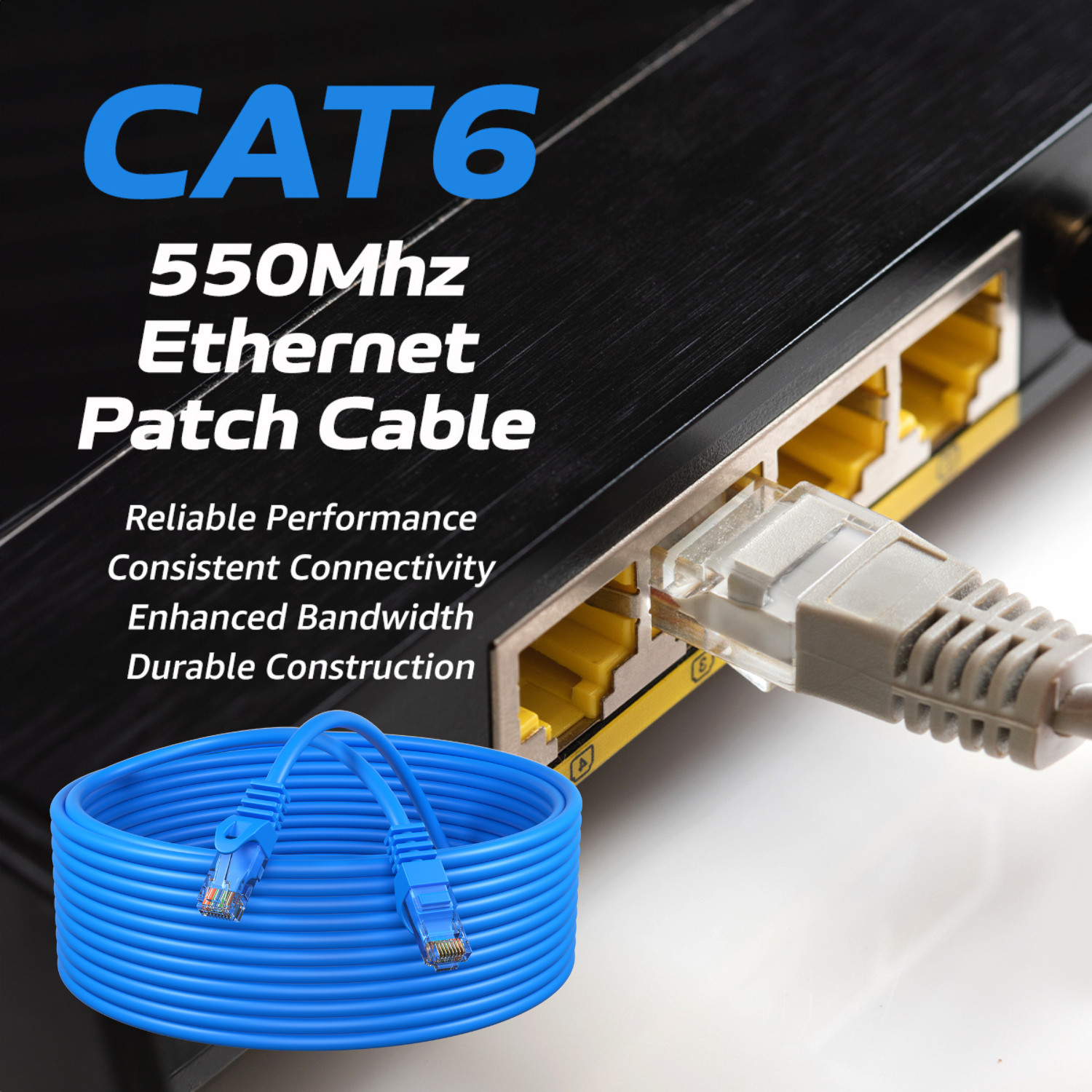 3 ft CAT6 Network Ethernet Patch Cable XBOX PS3 3 feet GIGABIT 500MHz Blue