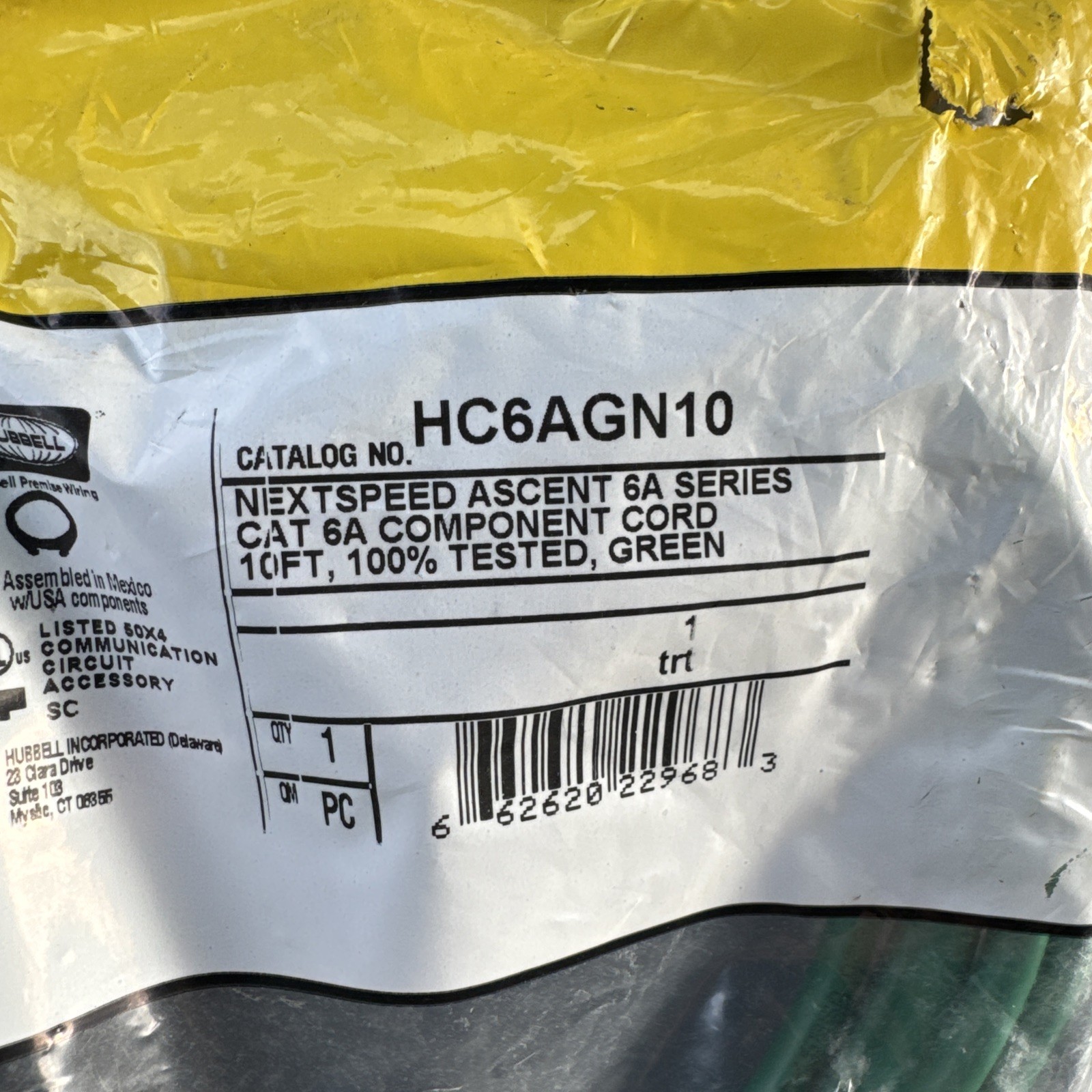 Hubbell HC6GN10 Cat 6 Component Cord 10ft Ethernet Network Cable – Lot of 19