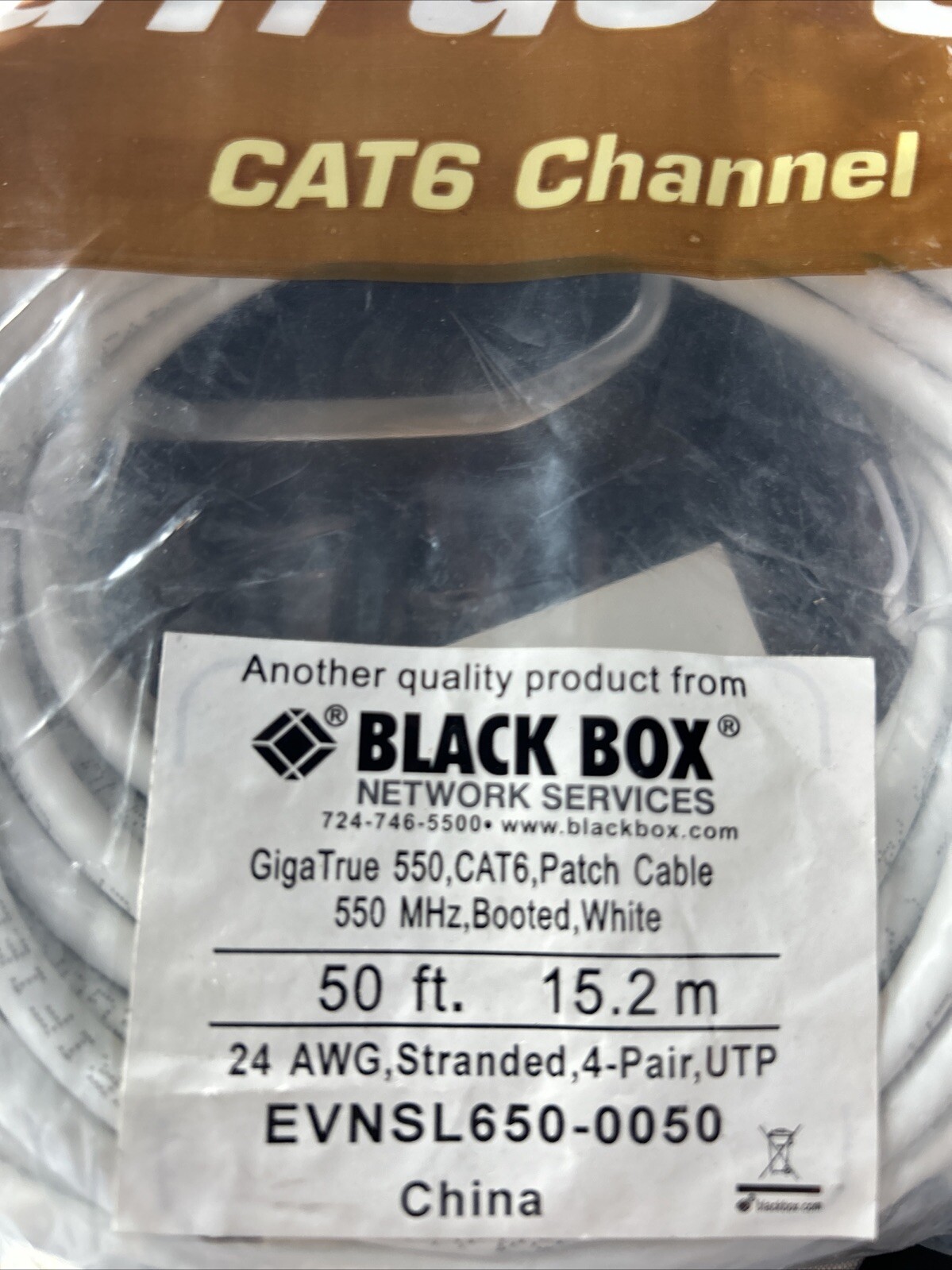 Black Box Giga True 550 Cat6 50’ EVNSL650-0050 Channel Patch Cable New Bulk Disc