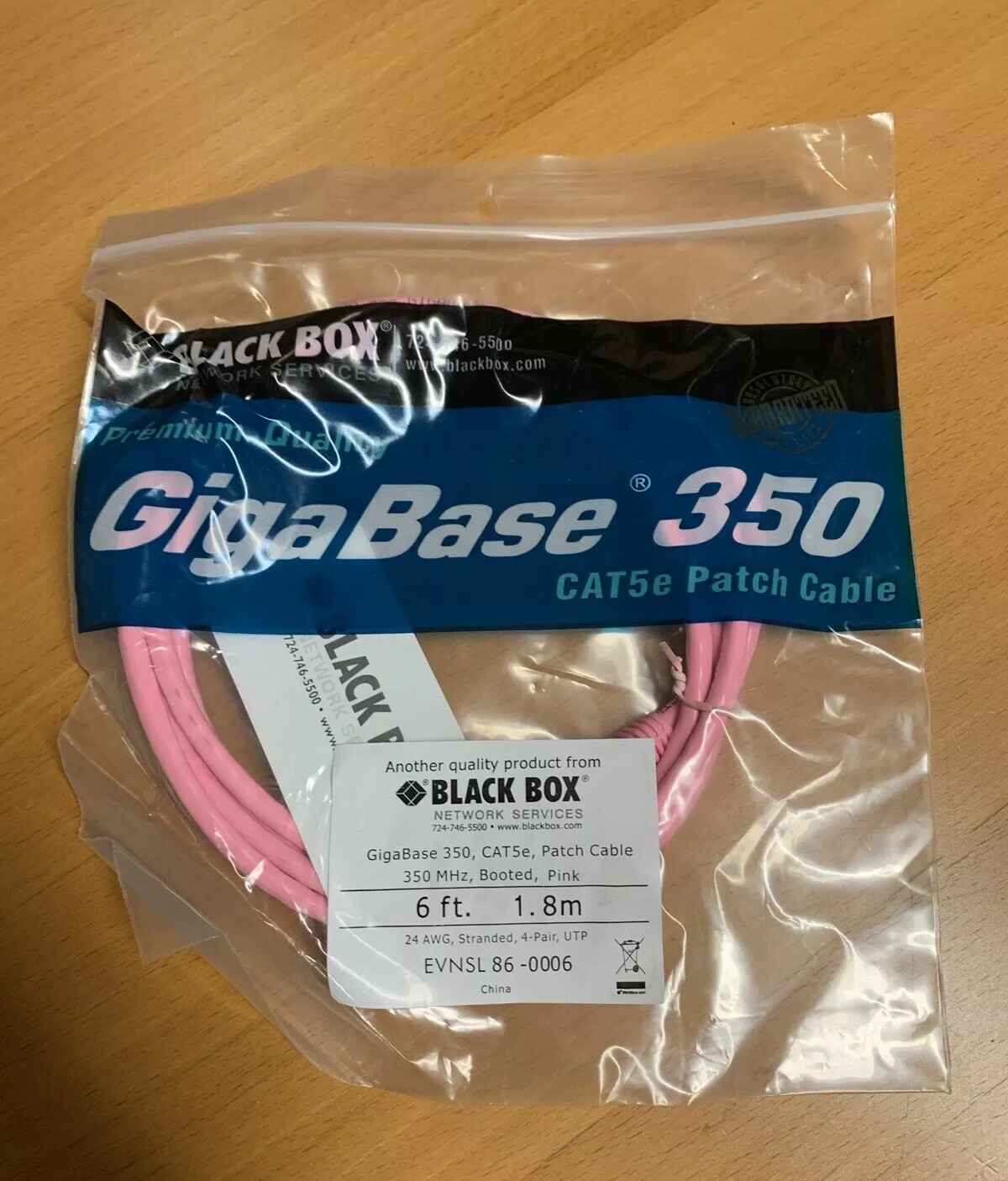 Black Box EVNSL86-0006 GigaBase 350, CAT5e, Patch Cable,350 MHz,Booted,Pink, 6ft