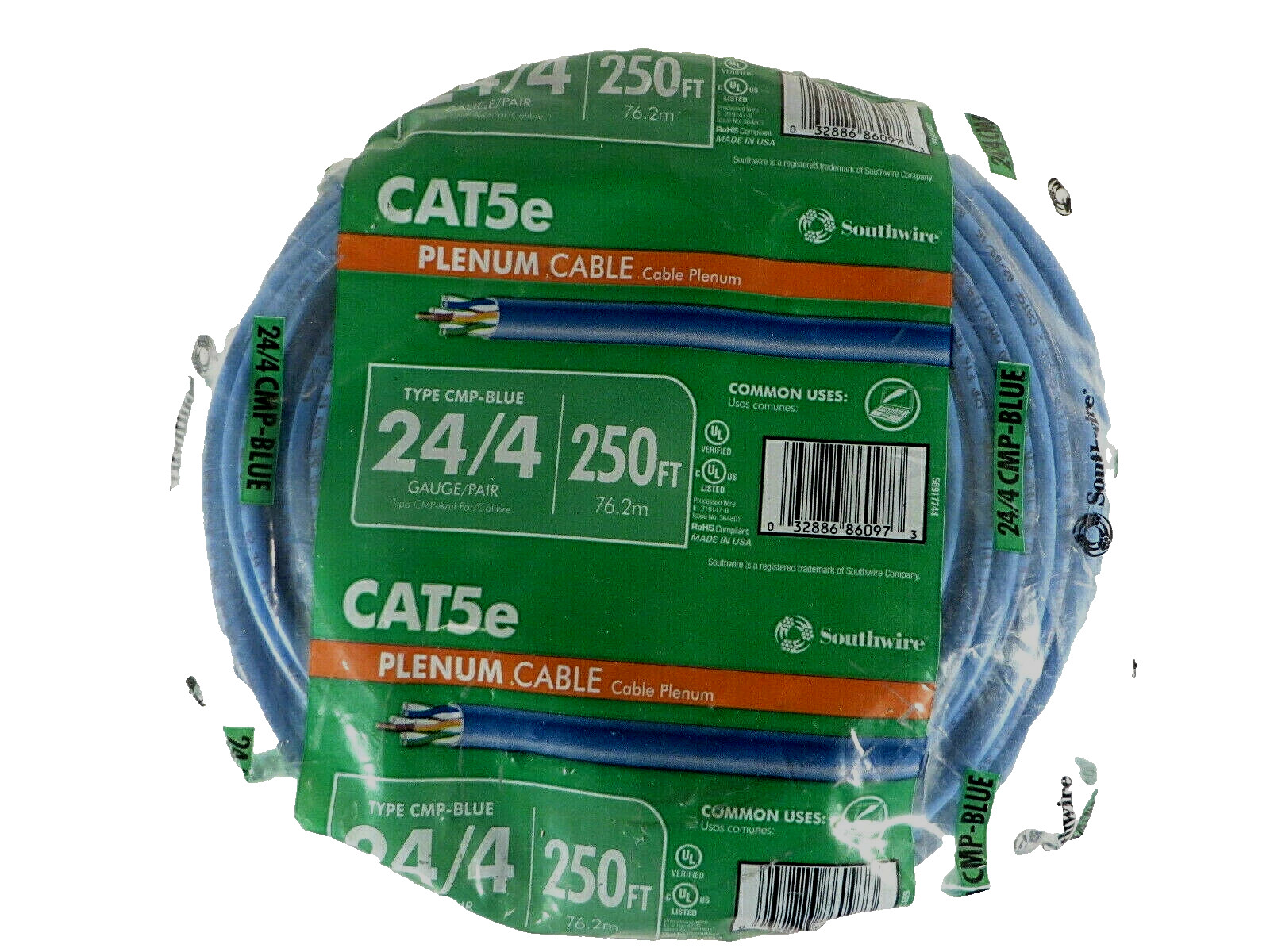 Southwire 56917744 24 AWG CMP 4 pair Category 5E Cable Factory Sealed New 250 ft