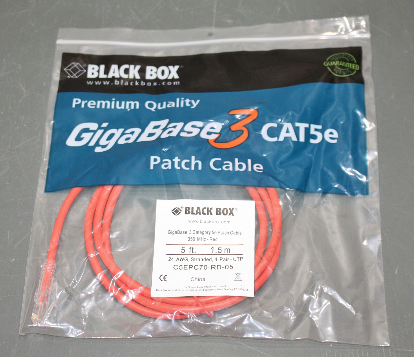 (100) Black Box CAT5e Premium Patch Cable, 5ft Ethernet Red, GigaBase 3, 350 MHz