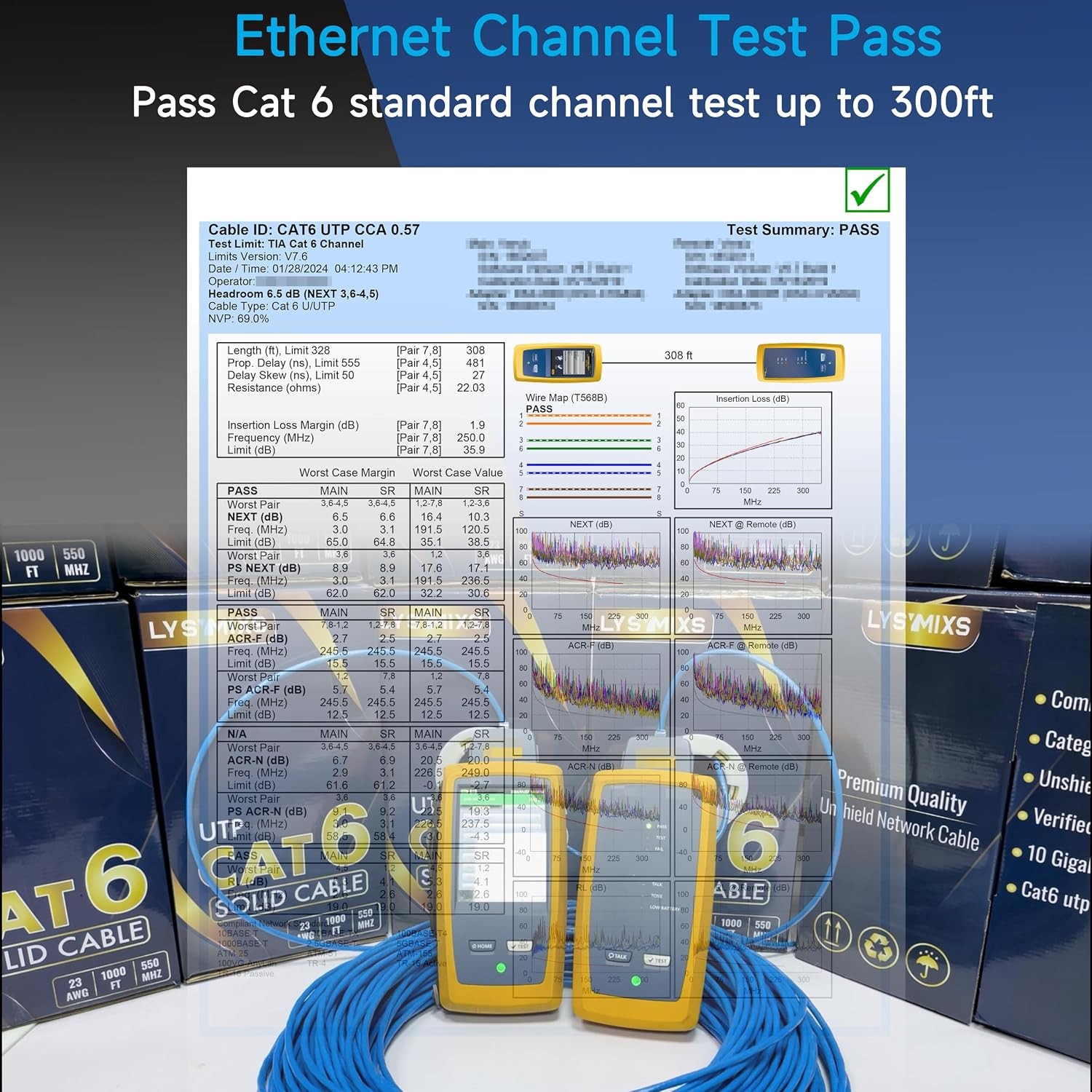 Cat6 Ethernet Cable 1000FT Channel Test Pass, Cat6 1000Ft Ethernet Cable 23AWG S