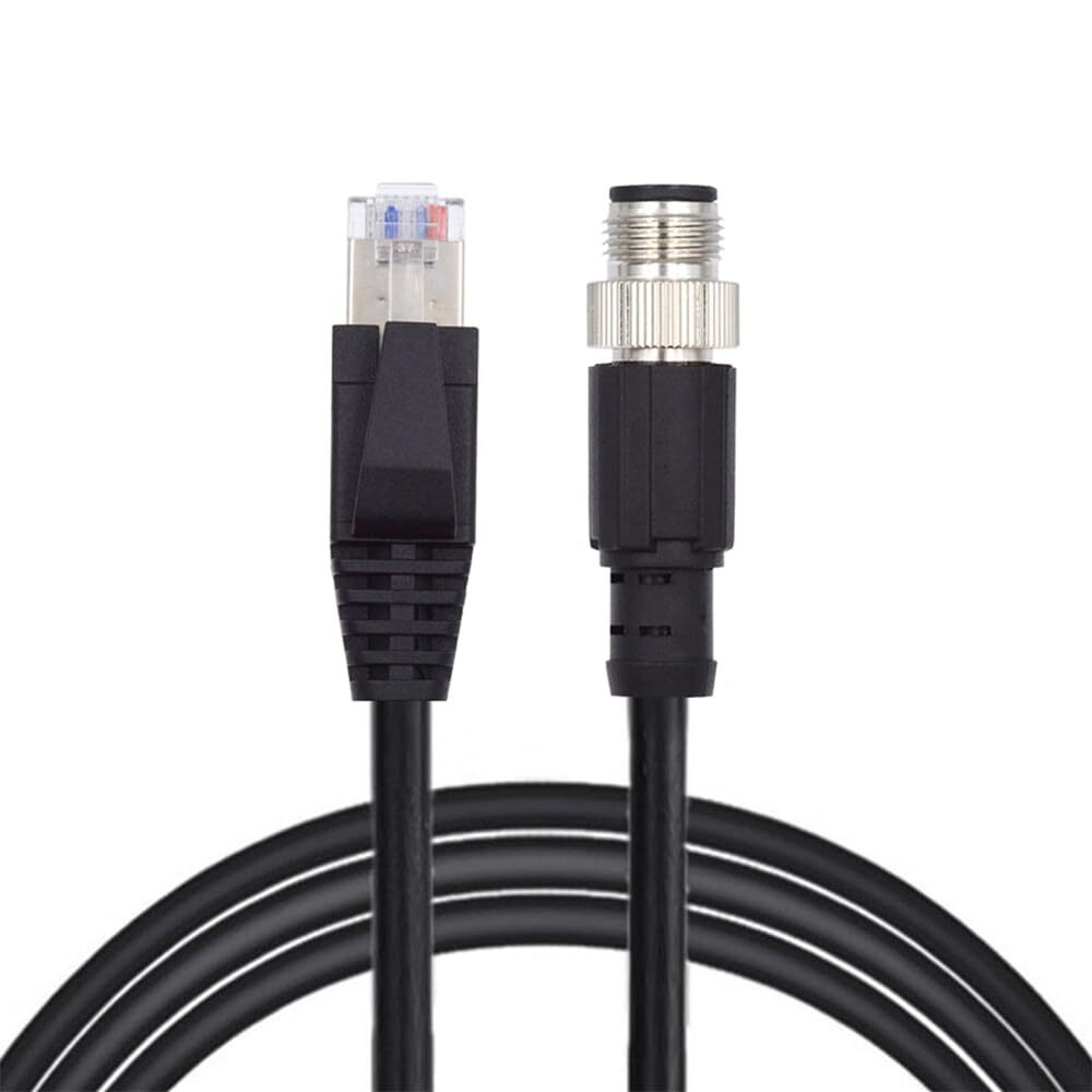 M12 4 Pin D Coded Male to RJ45 Male Cat5e Ethernet Cable 1M IP67 LAN Patch