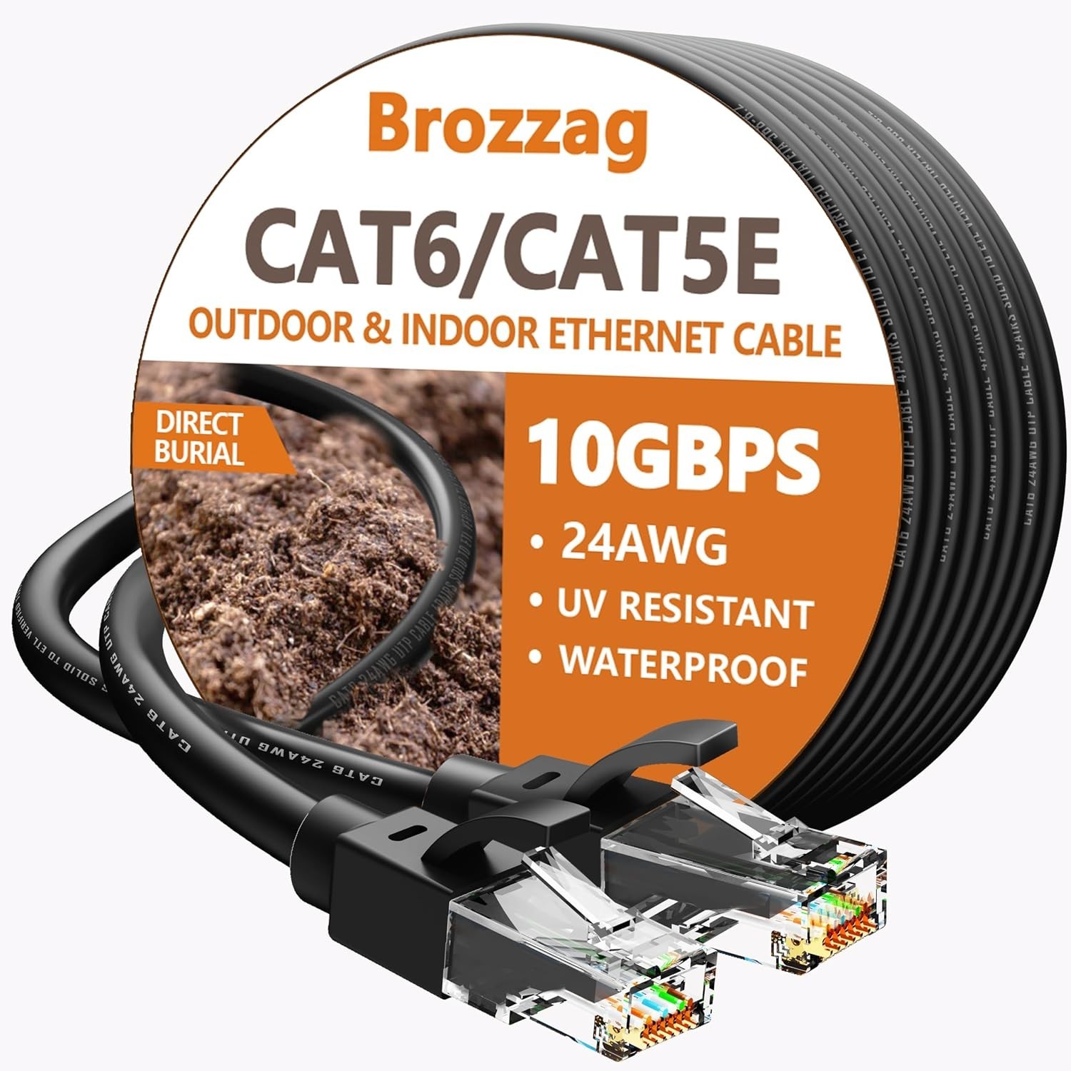 150ft Waterproof Cat6 Ethernet Cable Indoor Outdoor Heavy Duty 10Gbps