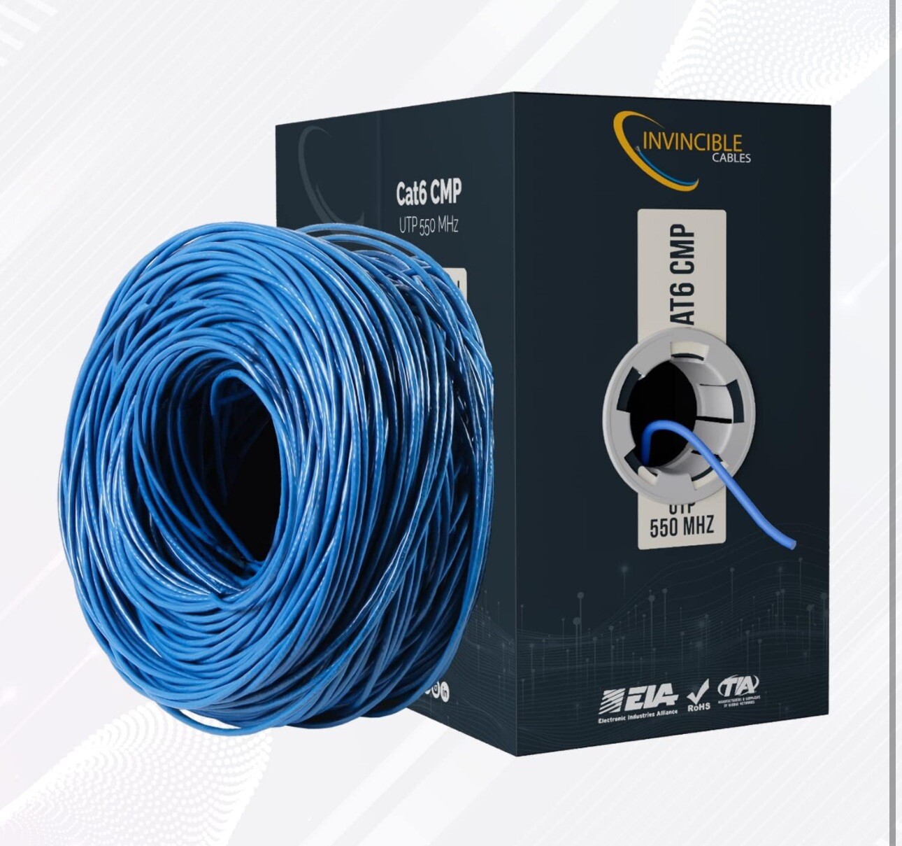 Invincible Cables Cat6 Plenum (CMP) 1000ft Cable | 100% Solid Copper Conductors