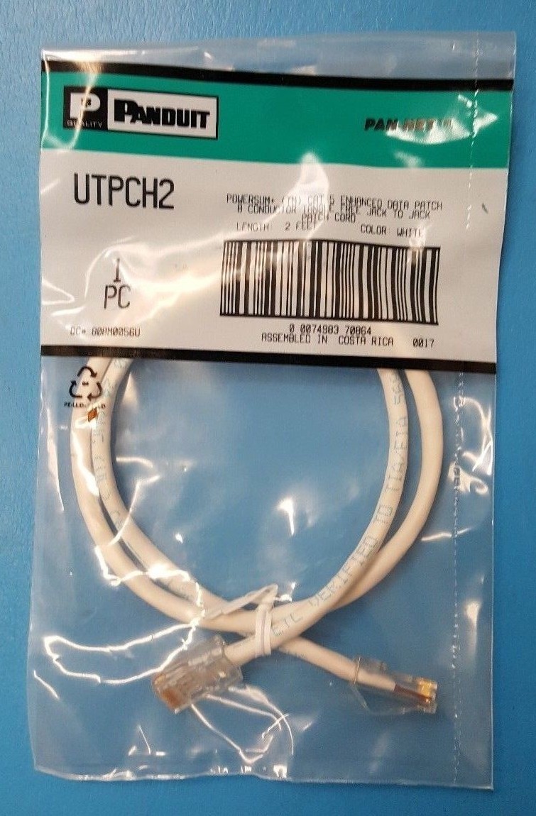 (5 Pcs ) 2ft PANDUIT, UTPCH2 , RJ-45, 8 POS, Jack to Jack, CAT5e, White