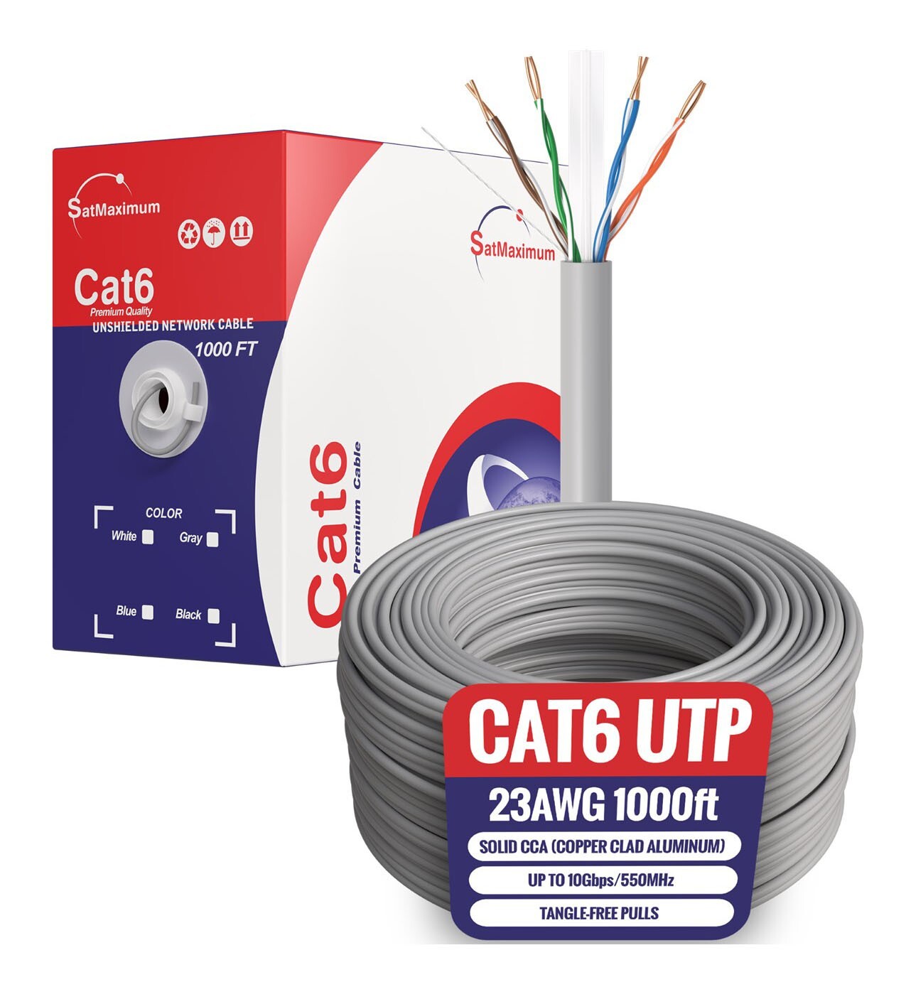 1000FT CAT6 Gray UTP Solid Ethernet Cable 23AWG RJ45 LAN Network Bulk Wire